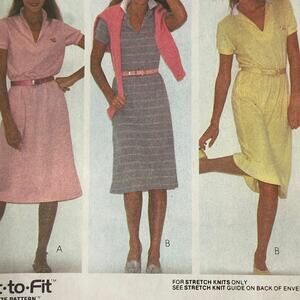 McCalls 7399 Dress Pattern Miss 8-12 Slim Pullover Short Sleeve Below Knee